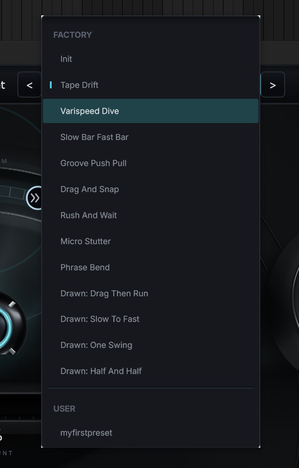 CHRONOMORPH factory preset menu